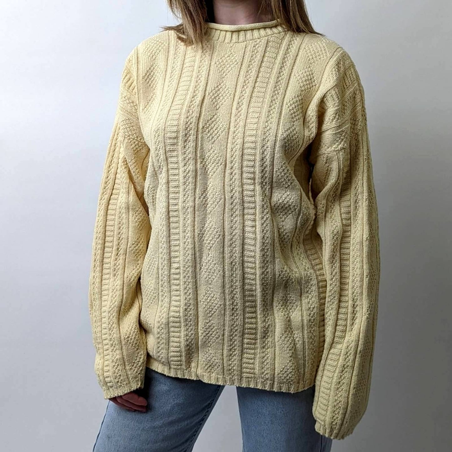 Vintage 90s Cable Knit Chunky Fisherman's Sweater - M