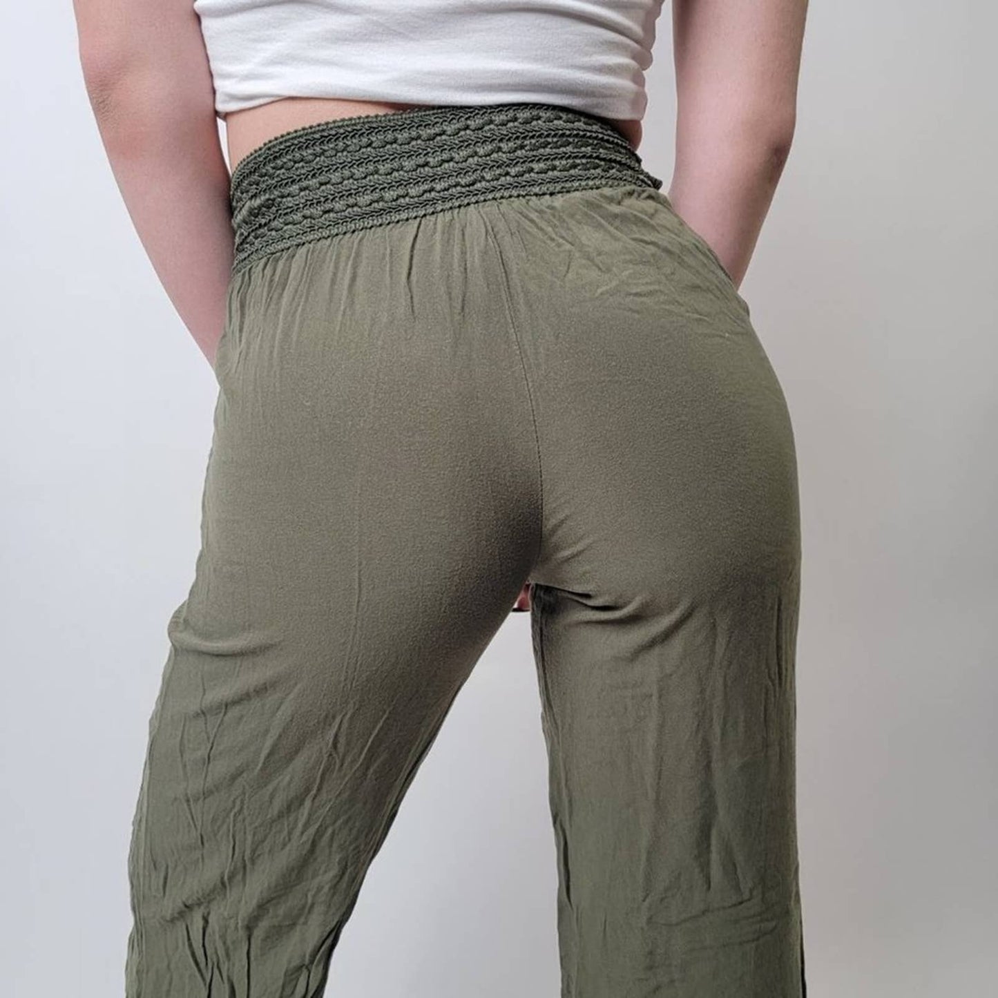 Joe B. Shirred Waist Olive Green Pants - XS