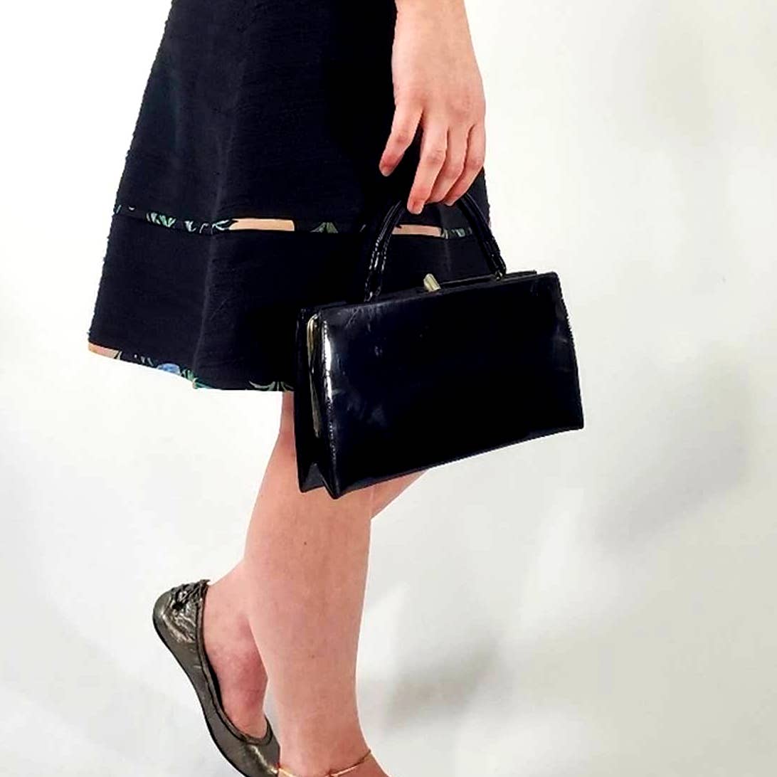 Vintage 1950's Black Handbag Purse Tote Clutch