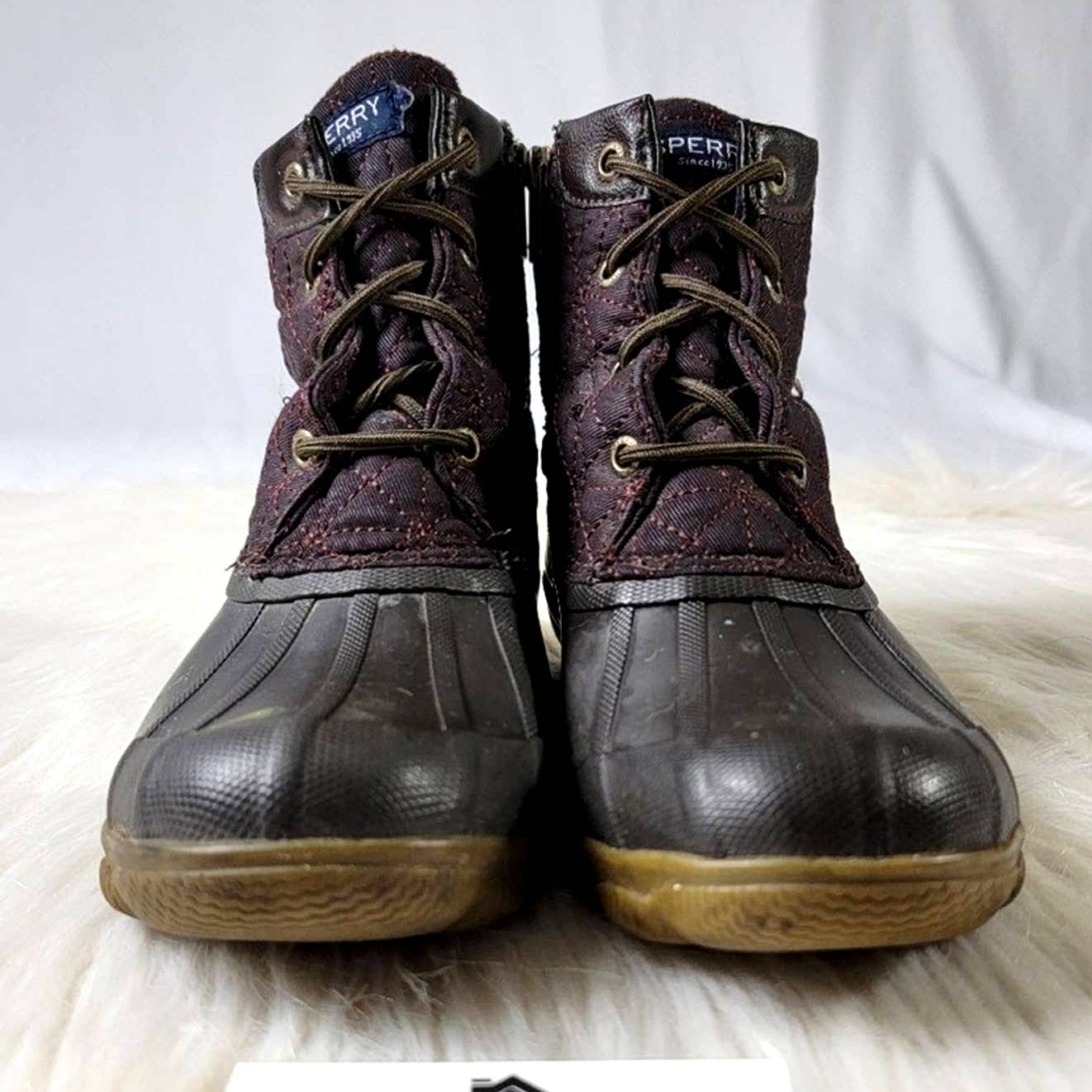 Rare Sperry Saltwater Burgundy & Brown Duck Boots - 6