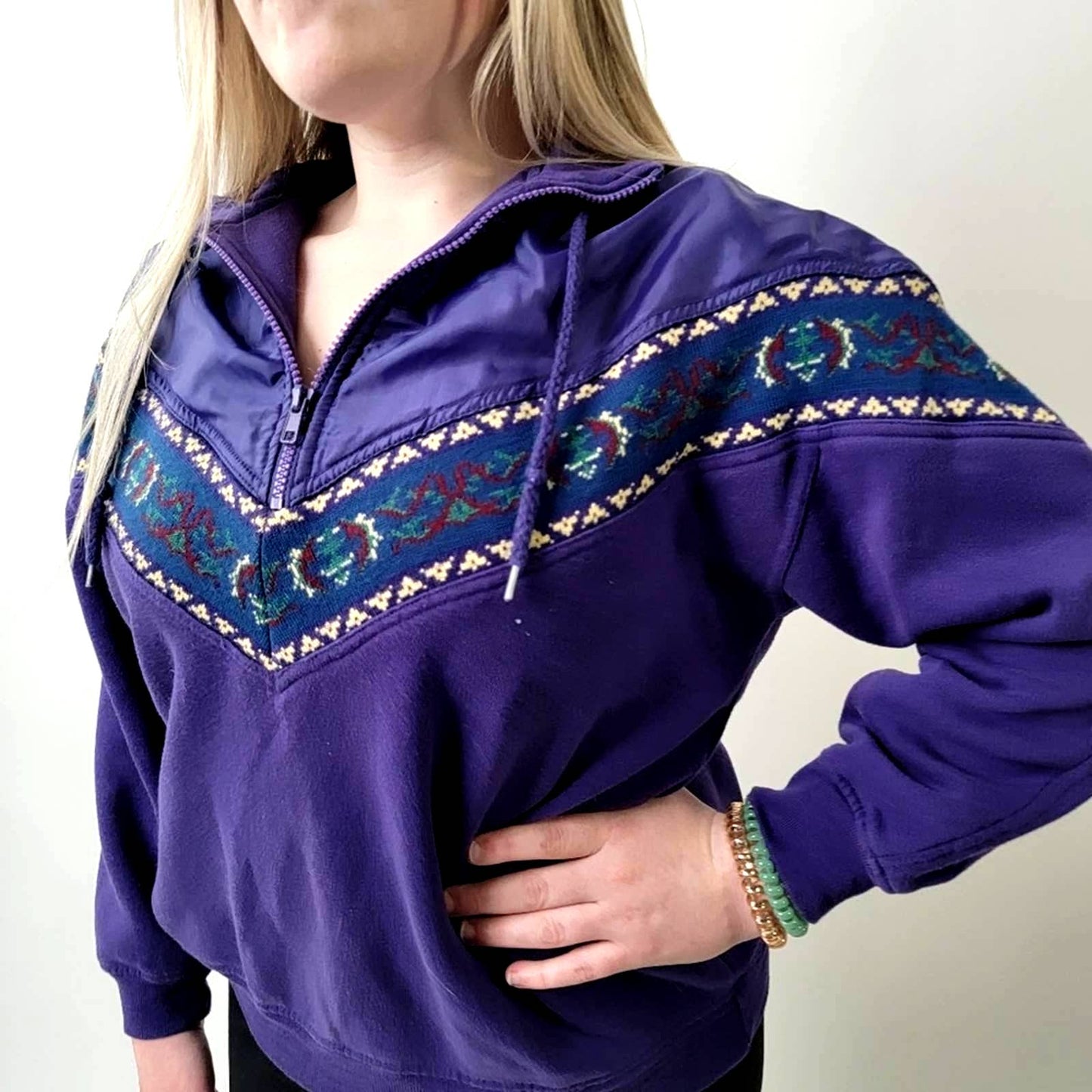 Vintage 90s Zip Neck Aztec Geometric Sweatshirt - M