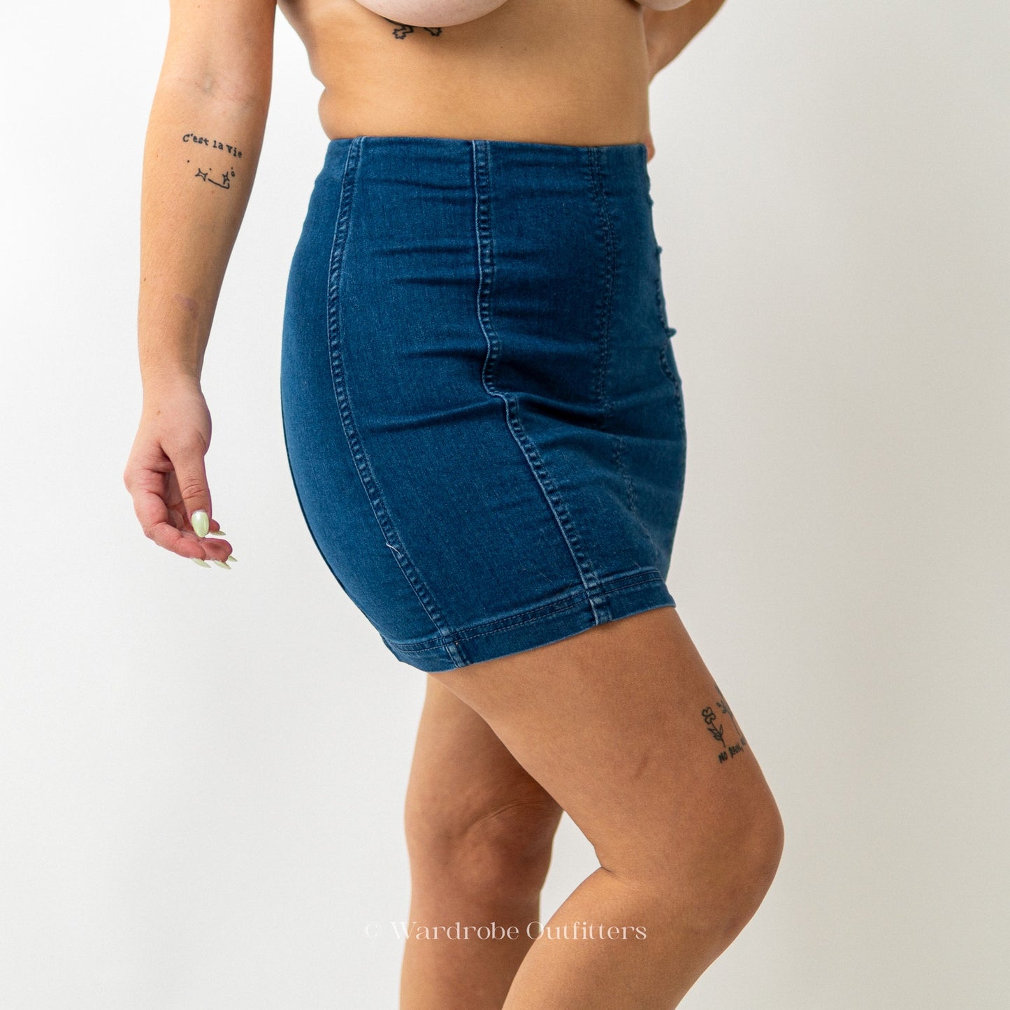 Free People Dark Denim Jean Pencil Mini Skirt