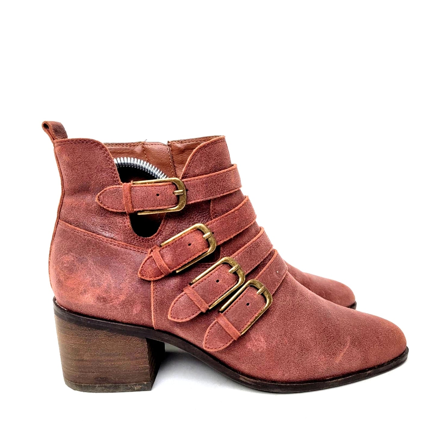 Lucky Brand Loreniah Red Moto Grunge Buckle Ankle Booties - 7.5