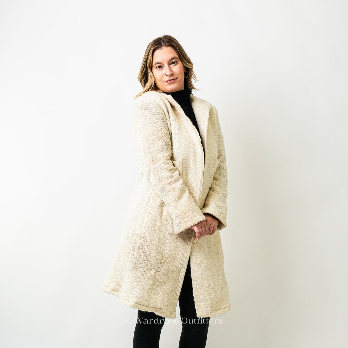 Oscar De La Renta White Wool Blend Pea Coat Jacket