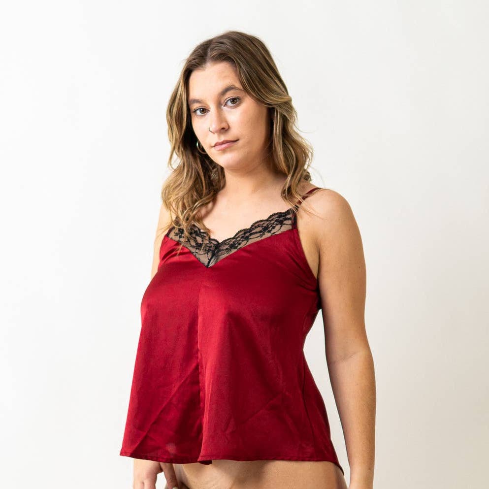 evolutionary Red Satin Babydoll Cami Lingerie - M