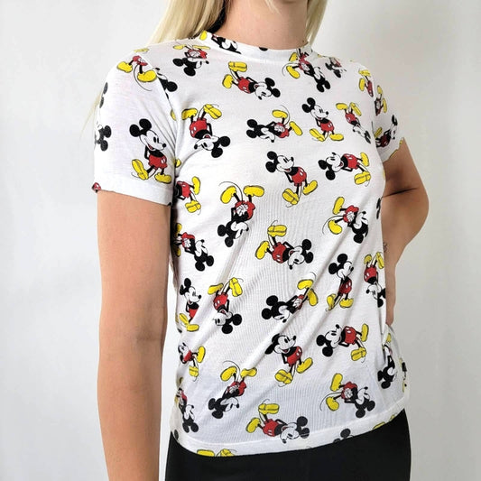 Mickey Mouse All Over Print Crew Neck Tee - S