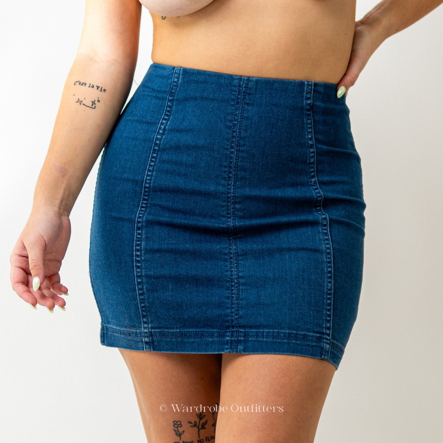 Free People Dark Denim Jean Pencil Mini Skirt