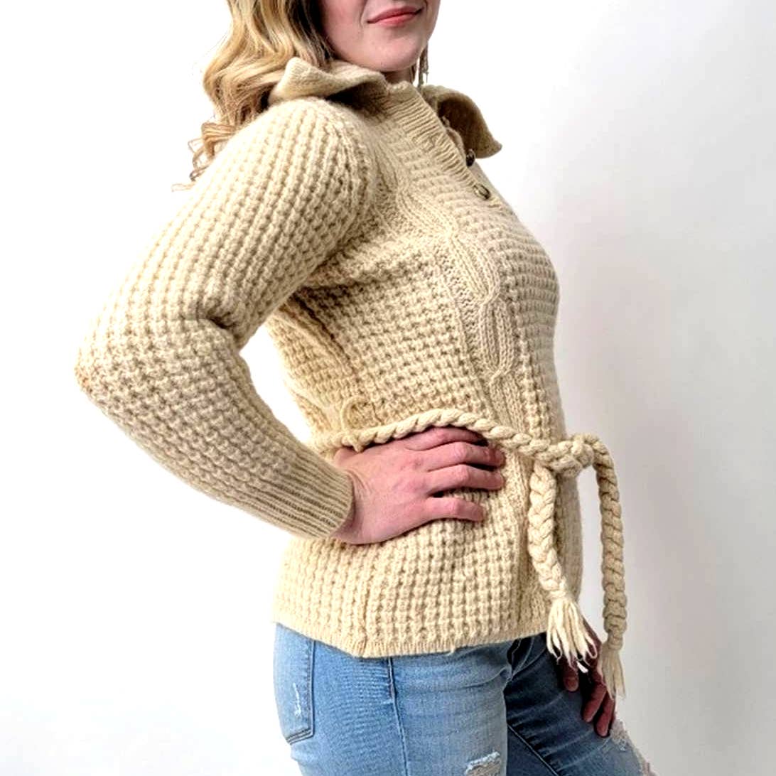 Gaeltarra Pure Wool Aran Knit Vintage Fisherman Sweater - S