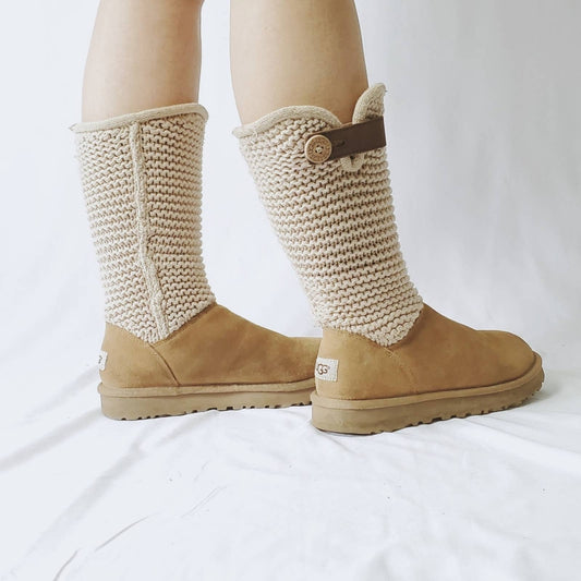 UGG Shaina Crochet Woven Chestnut Boots