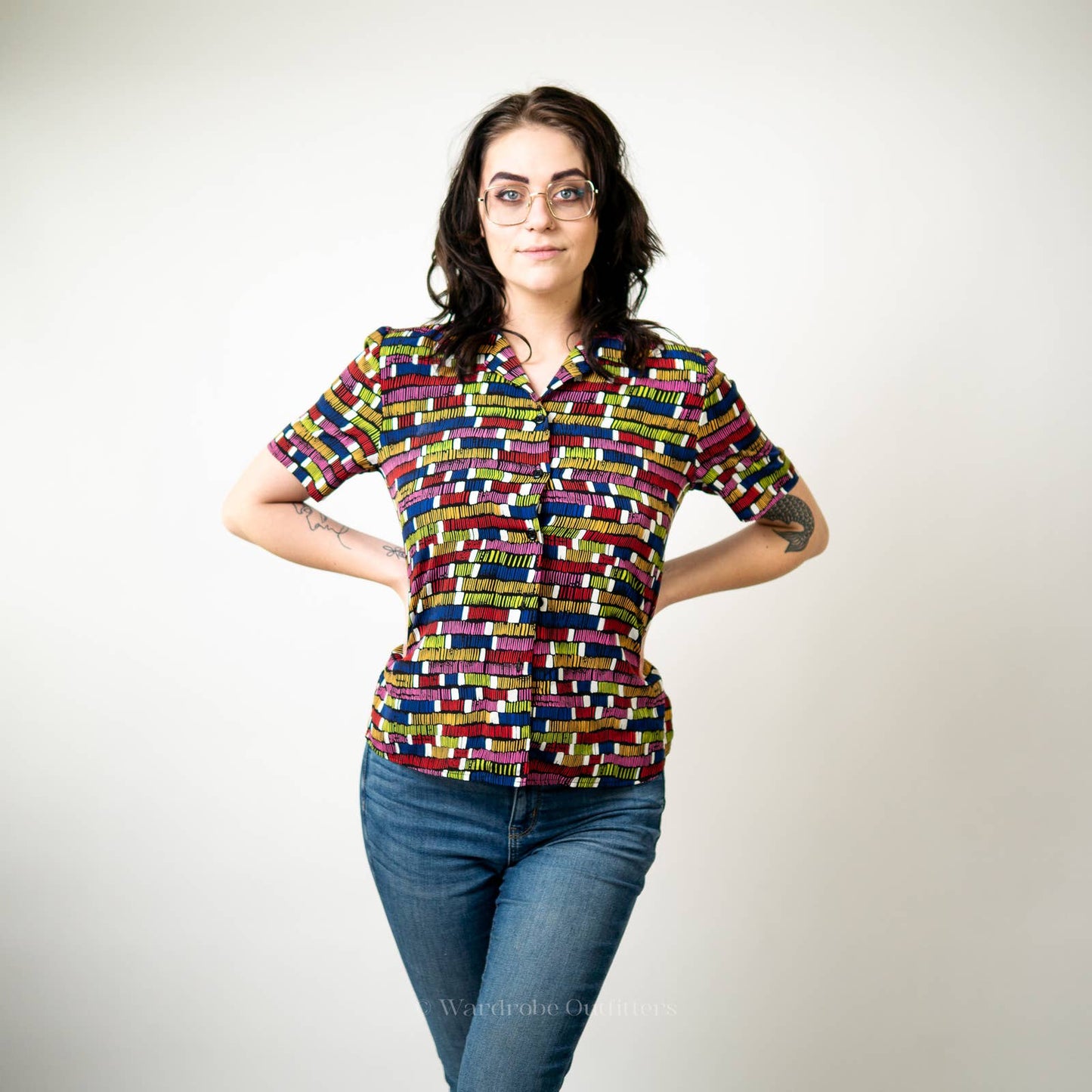 Vintage Y2K Abstract Geometric Multicolor Button Up Shirt