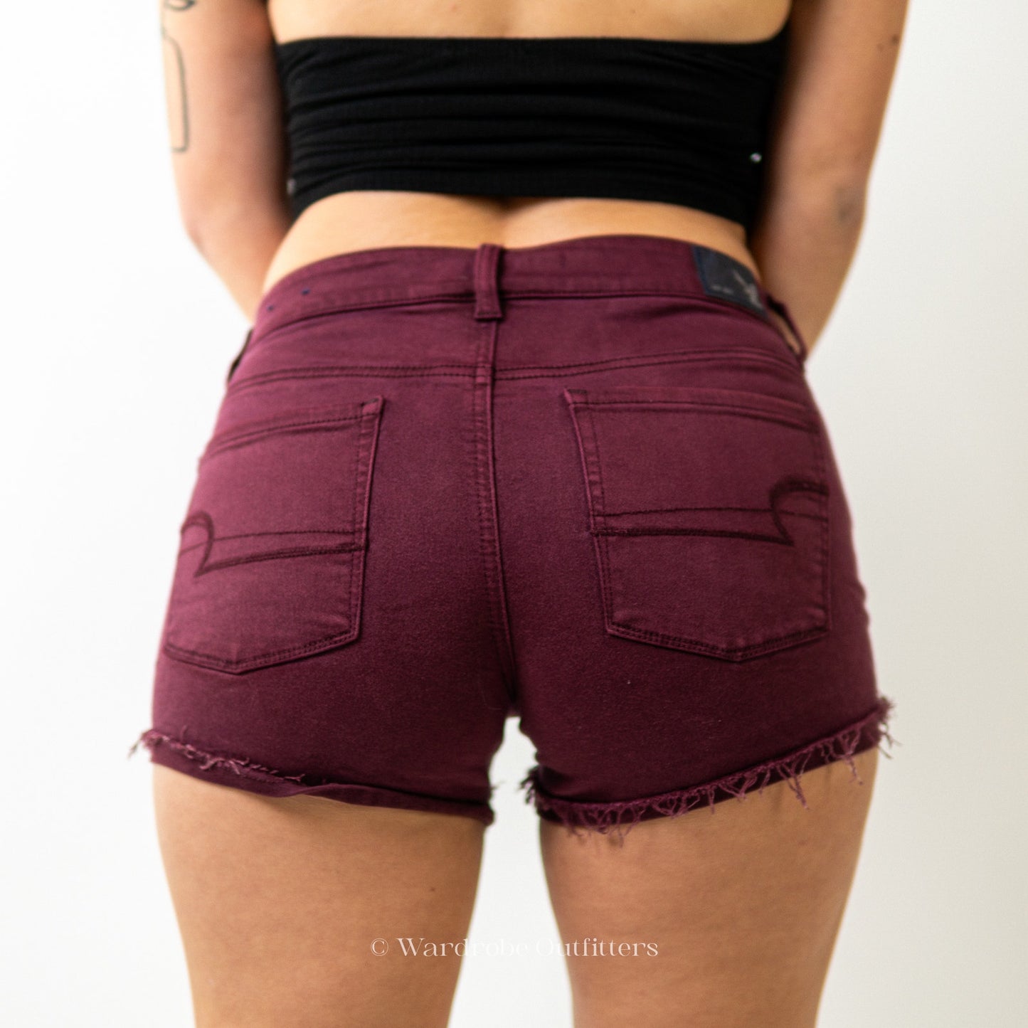 AEO Plum Denim Super Stretch High Rise Shortie Shorts