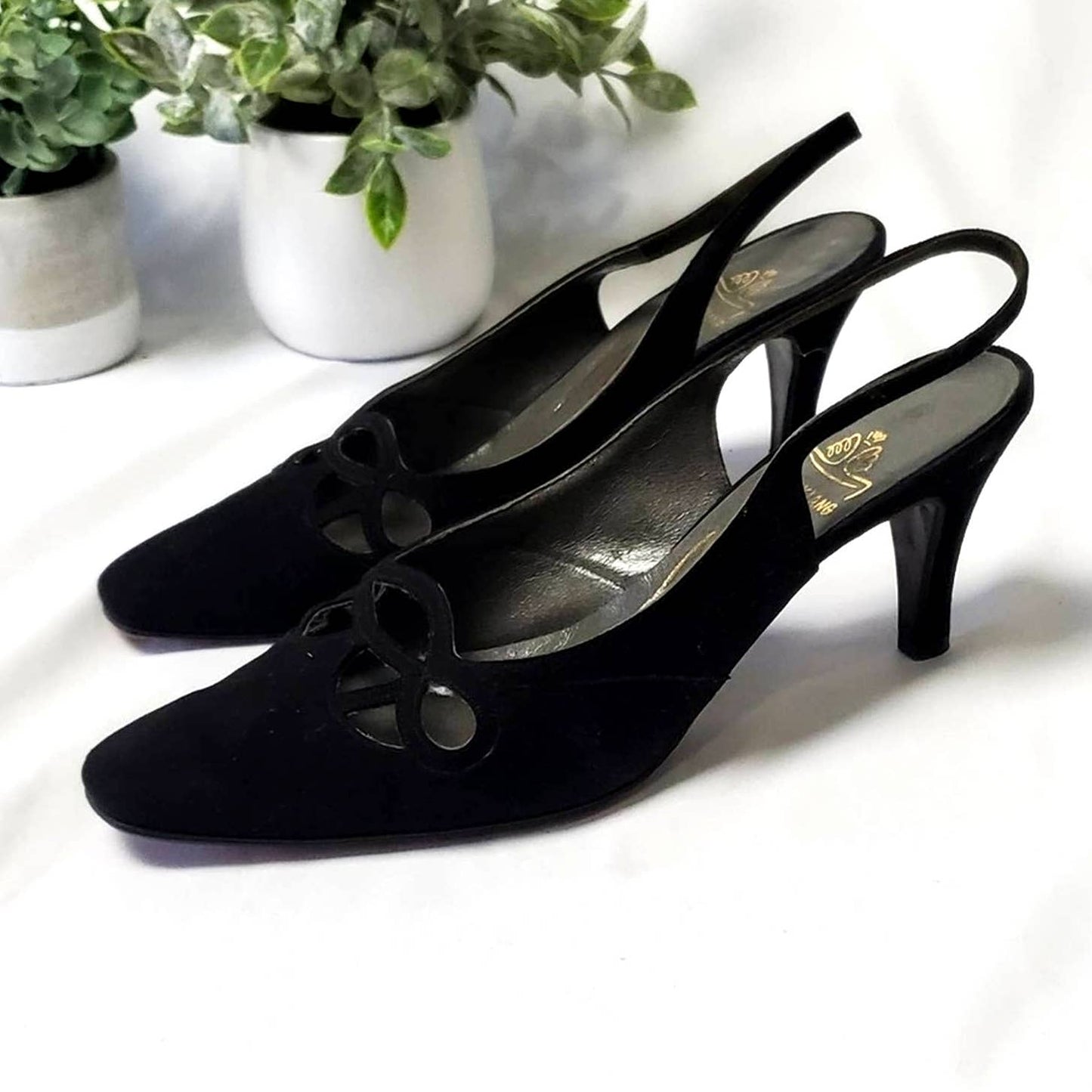 Vintage 1950's Atelier Black Sling Back Heels - 4 1/2
