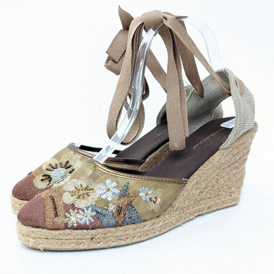 NEW MONTEGO BAY CLUB Embroidered  Floral Espadrille Wedge Sandals - 8