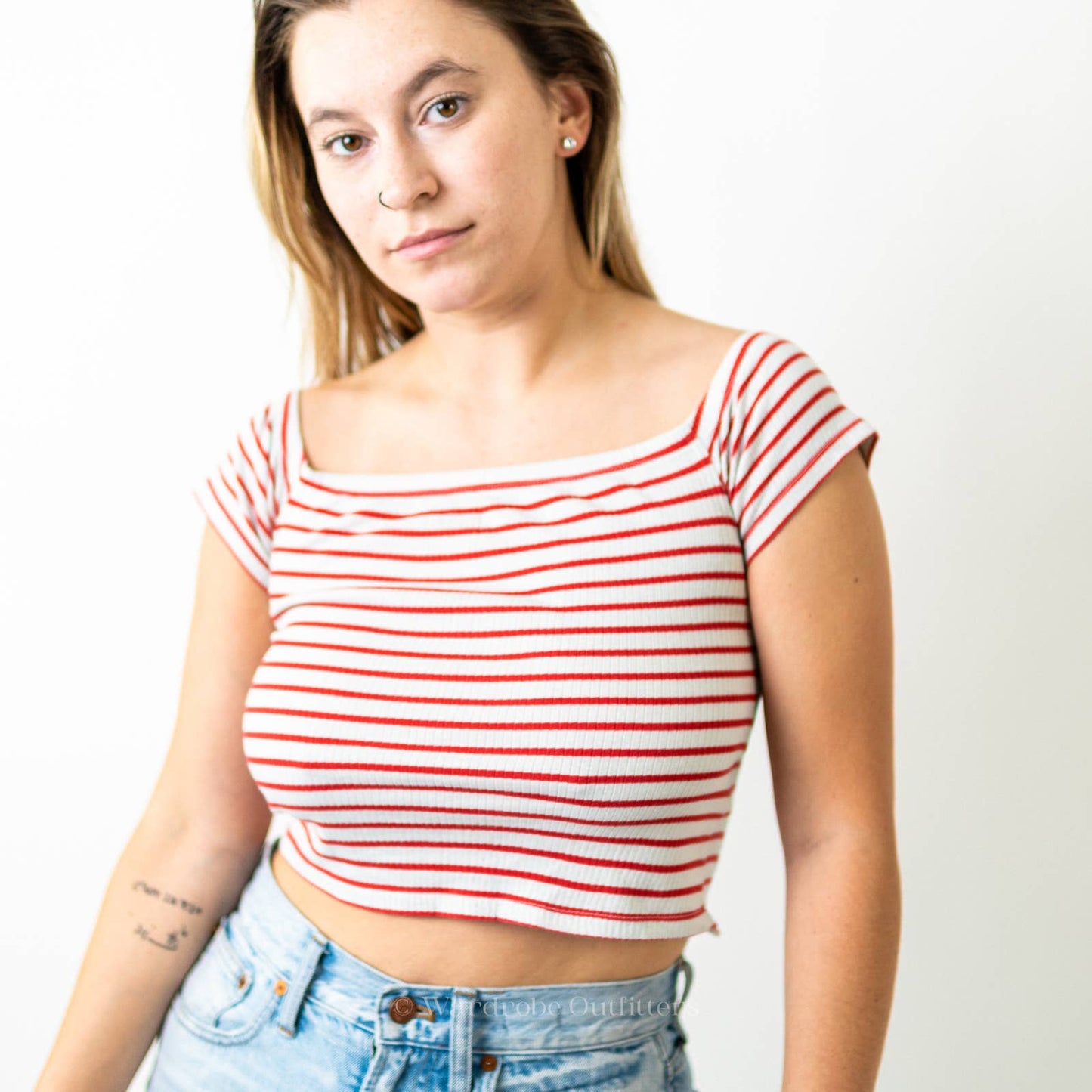 H&M Striped Crop Top Halter Tee Shirt