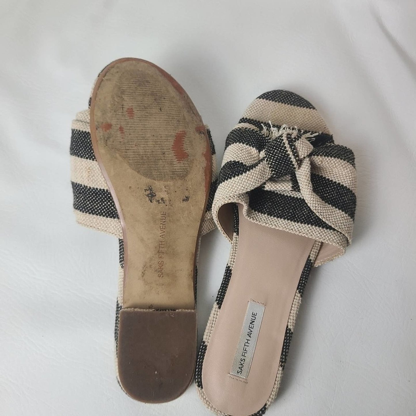 Saks Fifth Ave Black and White Striped Slip On Sandals - 7