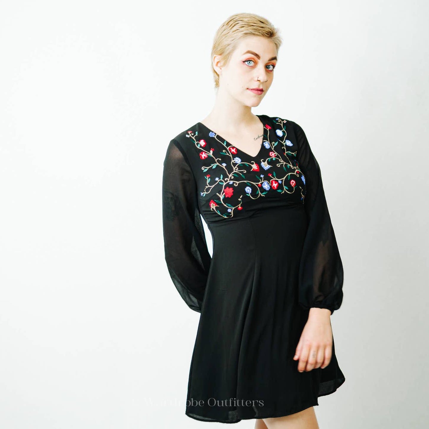Witchy Floral Midi Sheer Sleeve Dress