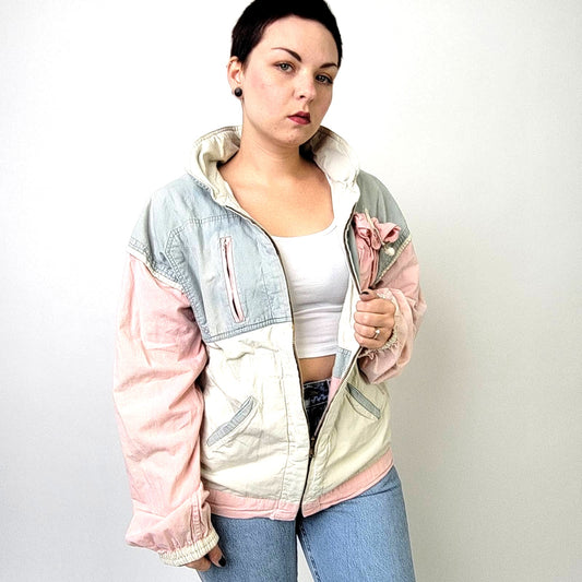 Vtg 90s Reversible Armadillo Color Block Pastel Ski / Bomber / Track Jacket