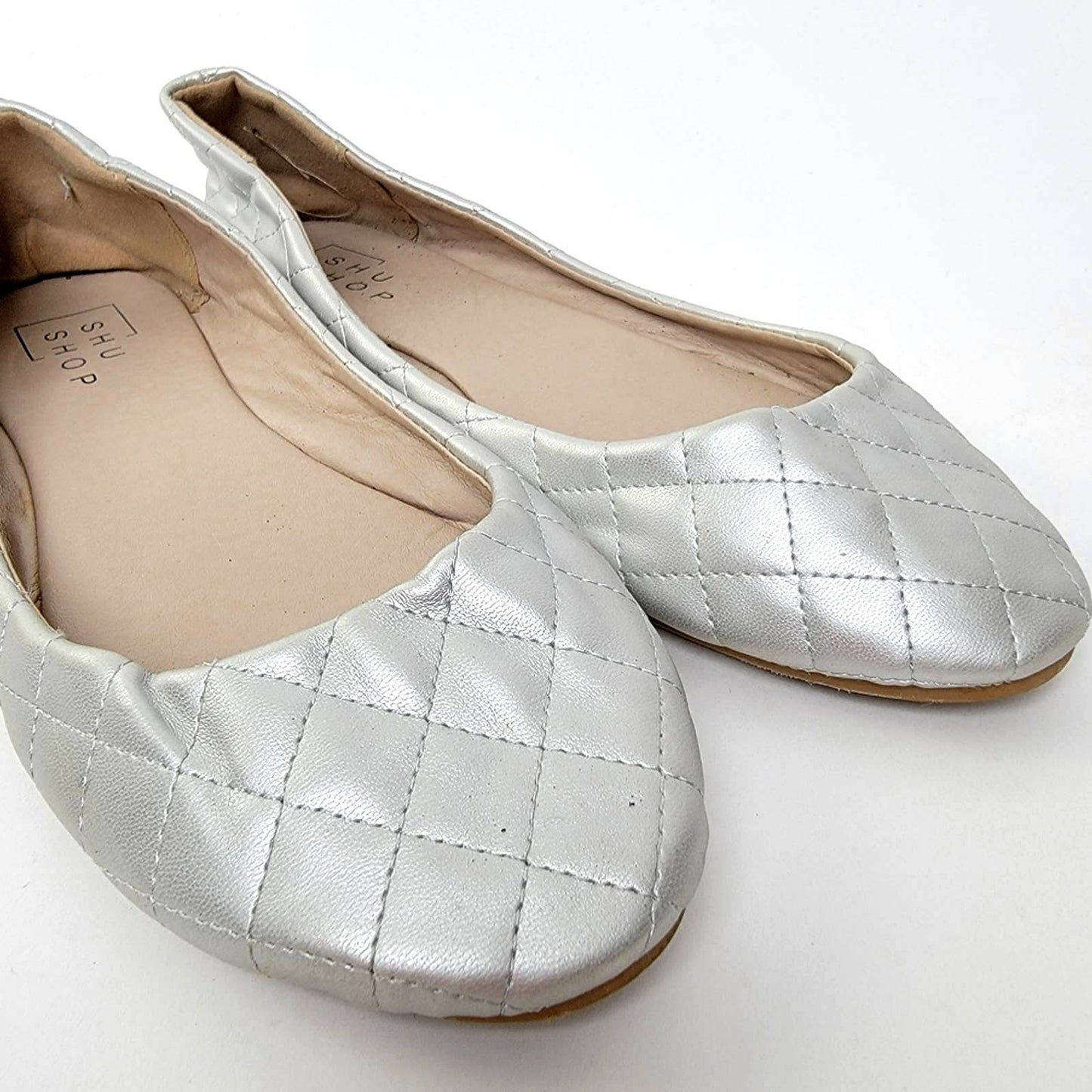 Silver Quilted Slip On Ballet Flats - 8