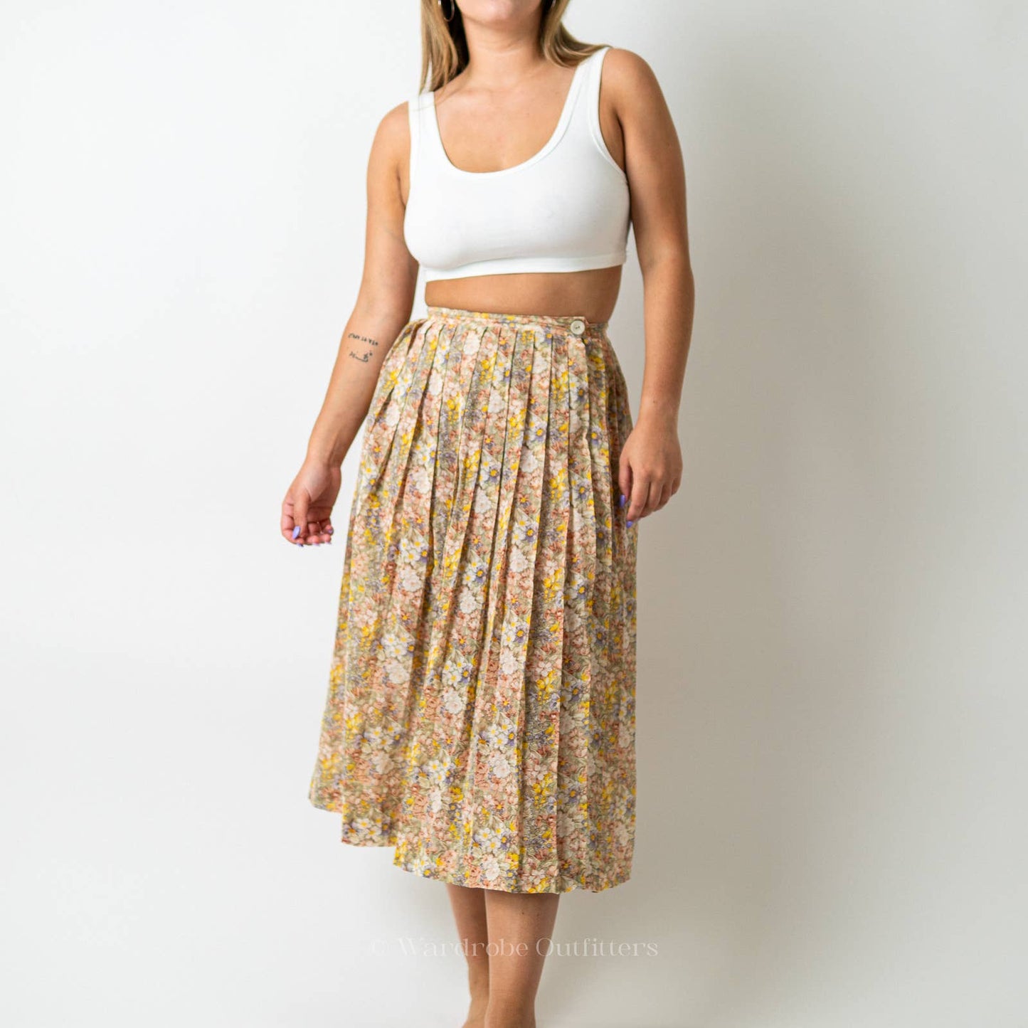 Vintage 90s Floral Maxi Pleated Summer Skirt