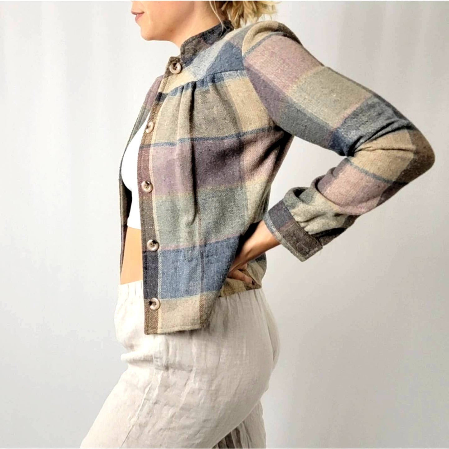 Vintage 80's Cottage Prairie Wool Pastel Plaid Jacket