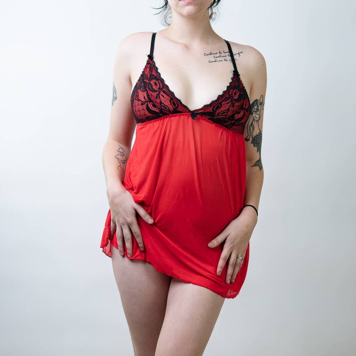 Tart Noir Lingerie Red Lace Babydoll Chemis Dress Gown