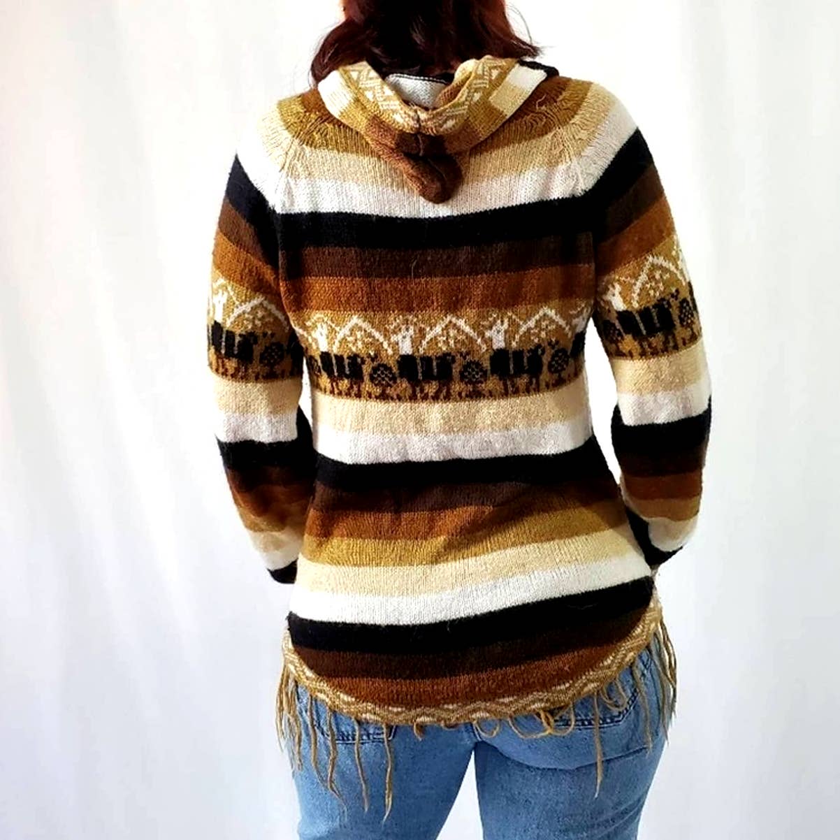 Vintage 70's Striped Alpaca Fringe Sweater - M