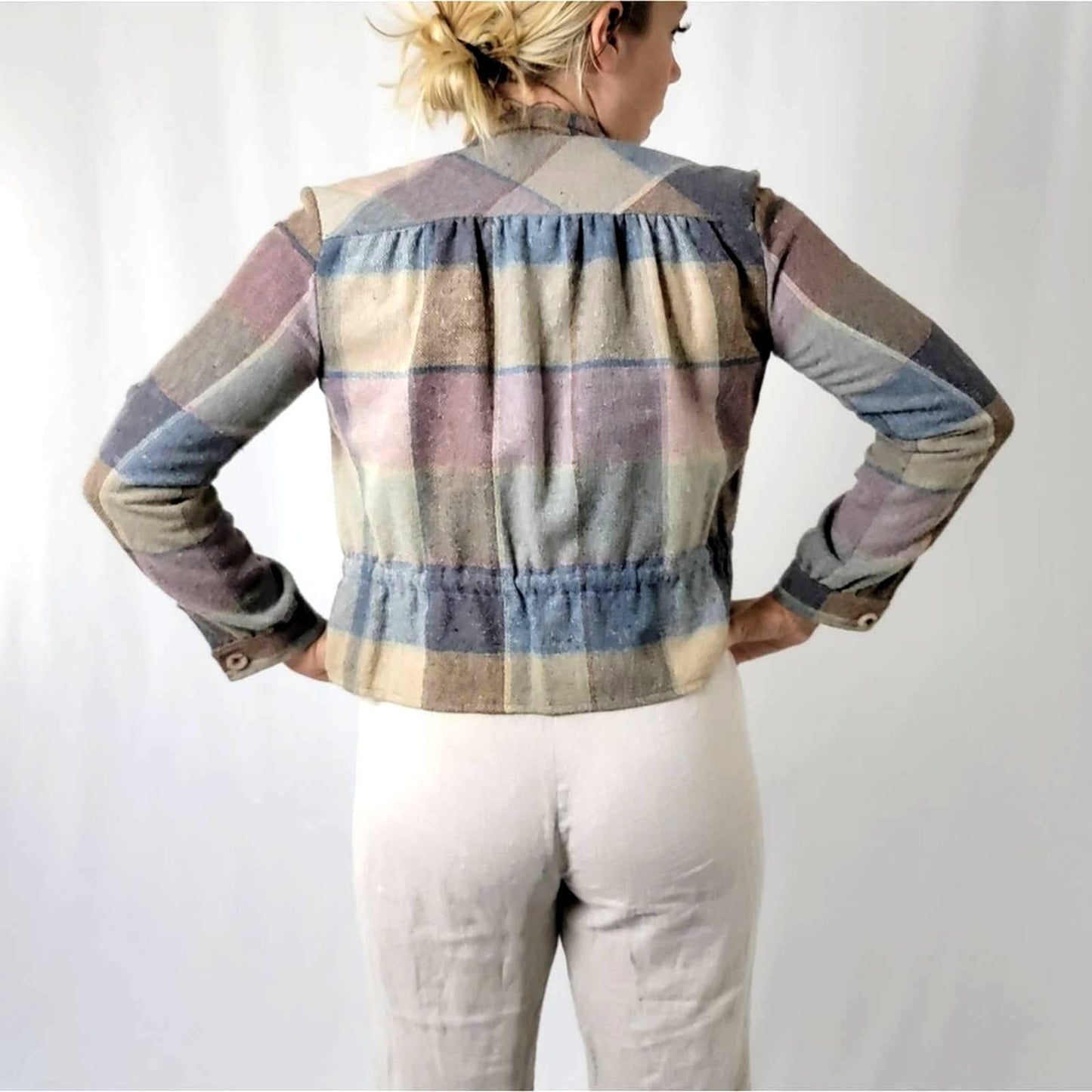 Vintage 80's Cottage Prairie Wool Pastel Plaid Jacket