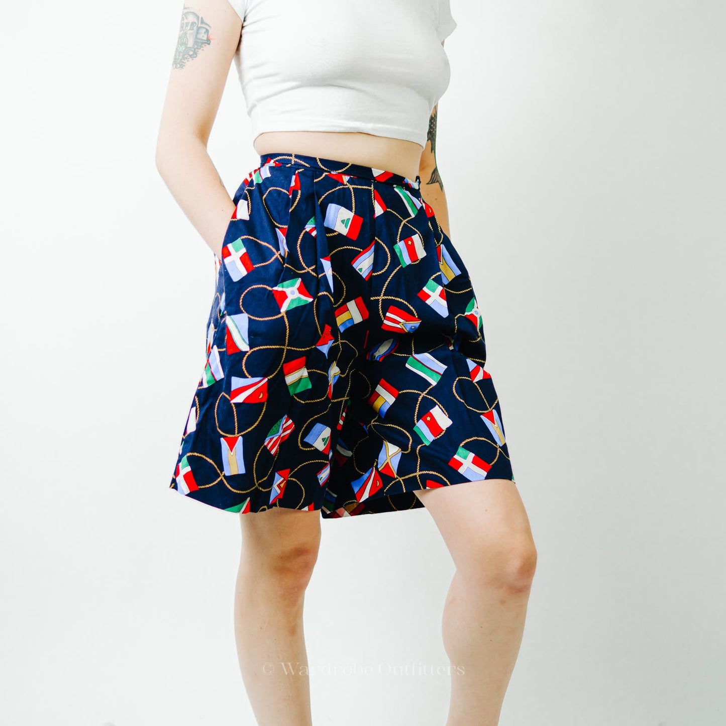 Vintage 80s Herman Geist Nautical High Rise Pleated Mom Shorts