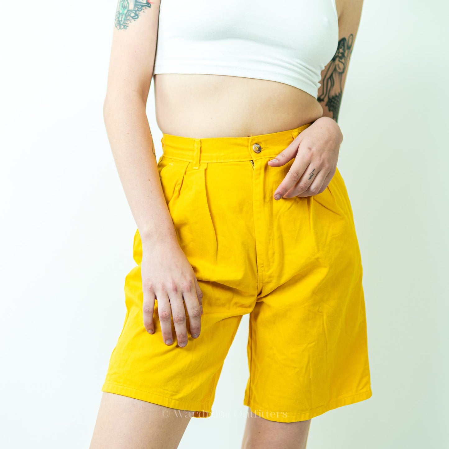 Vintage 80s Duckhead High Rise Mom Pleated Yellow Shorts