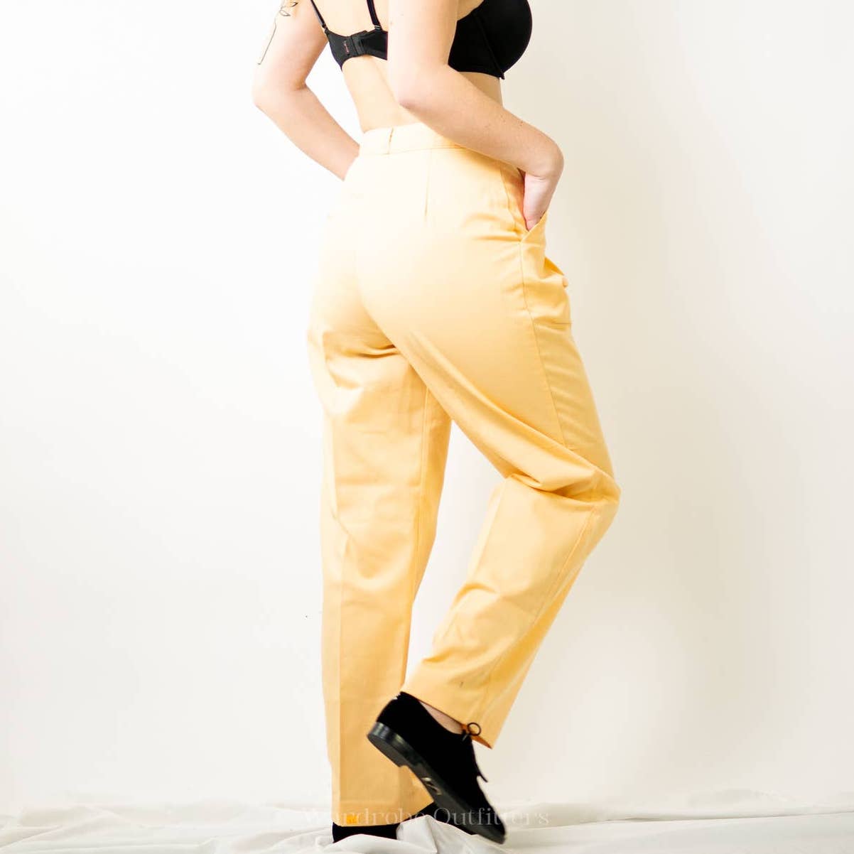 Vintage 70's Cheryl Tiegs Canary Yellow Pastel Straight Pleated Dress Pants
