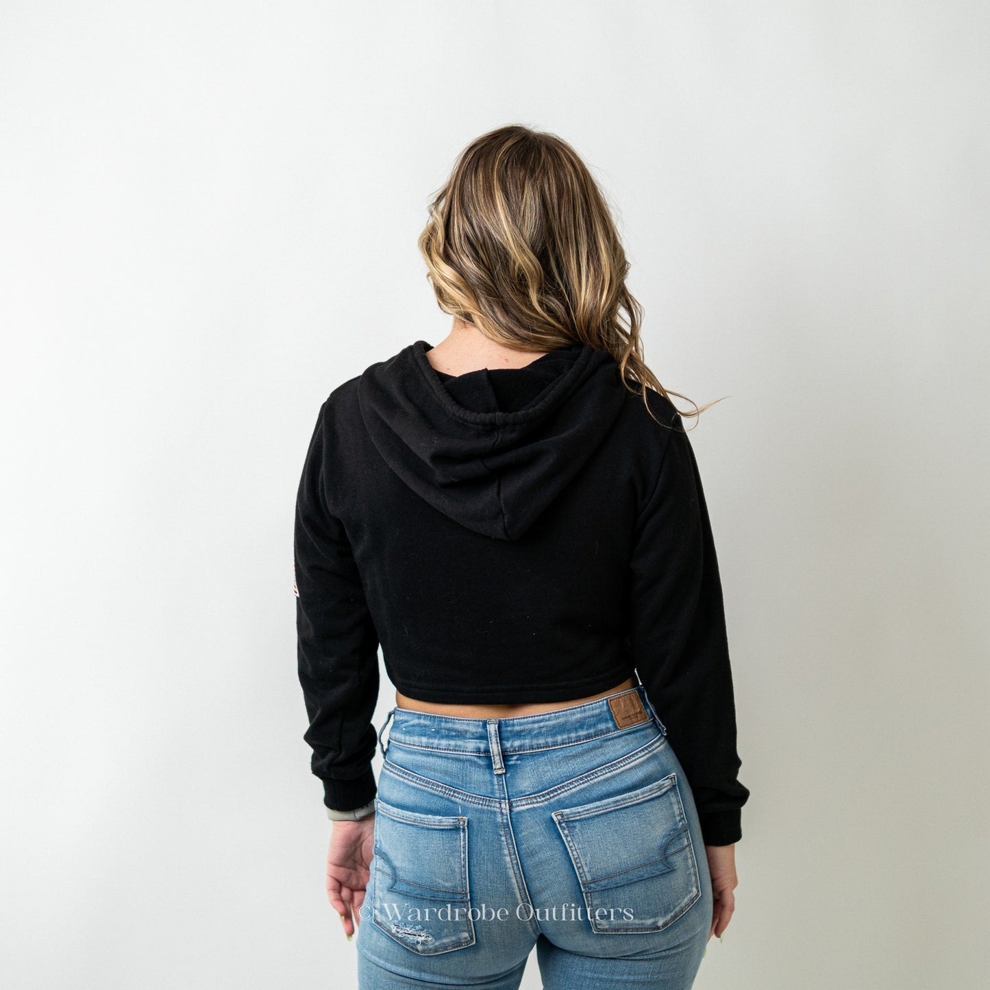 USA Black Cropped Hoodie Sweatshirt