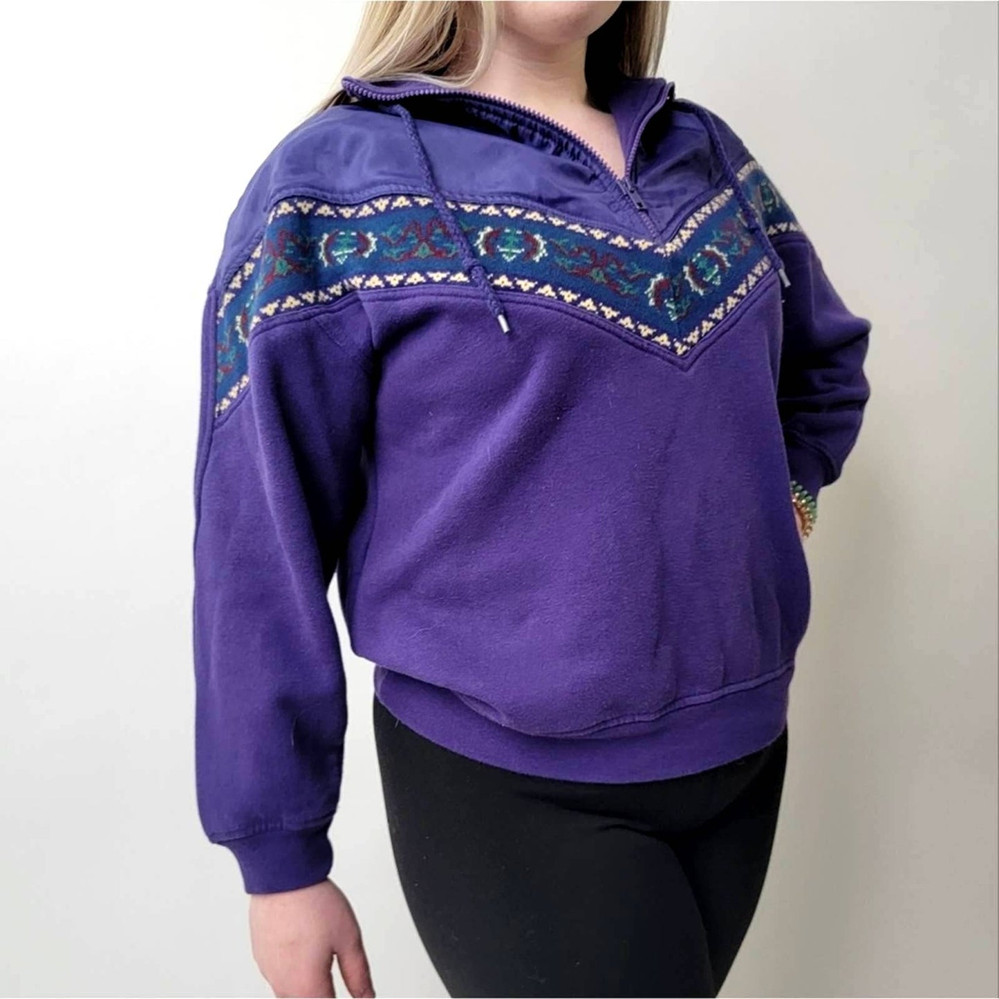 Vintage 90s Zip Neck Aztec Geometric Sweatshirt - M