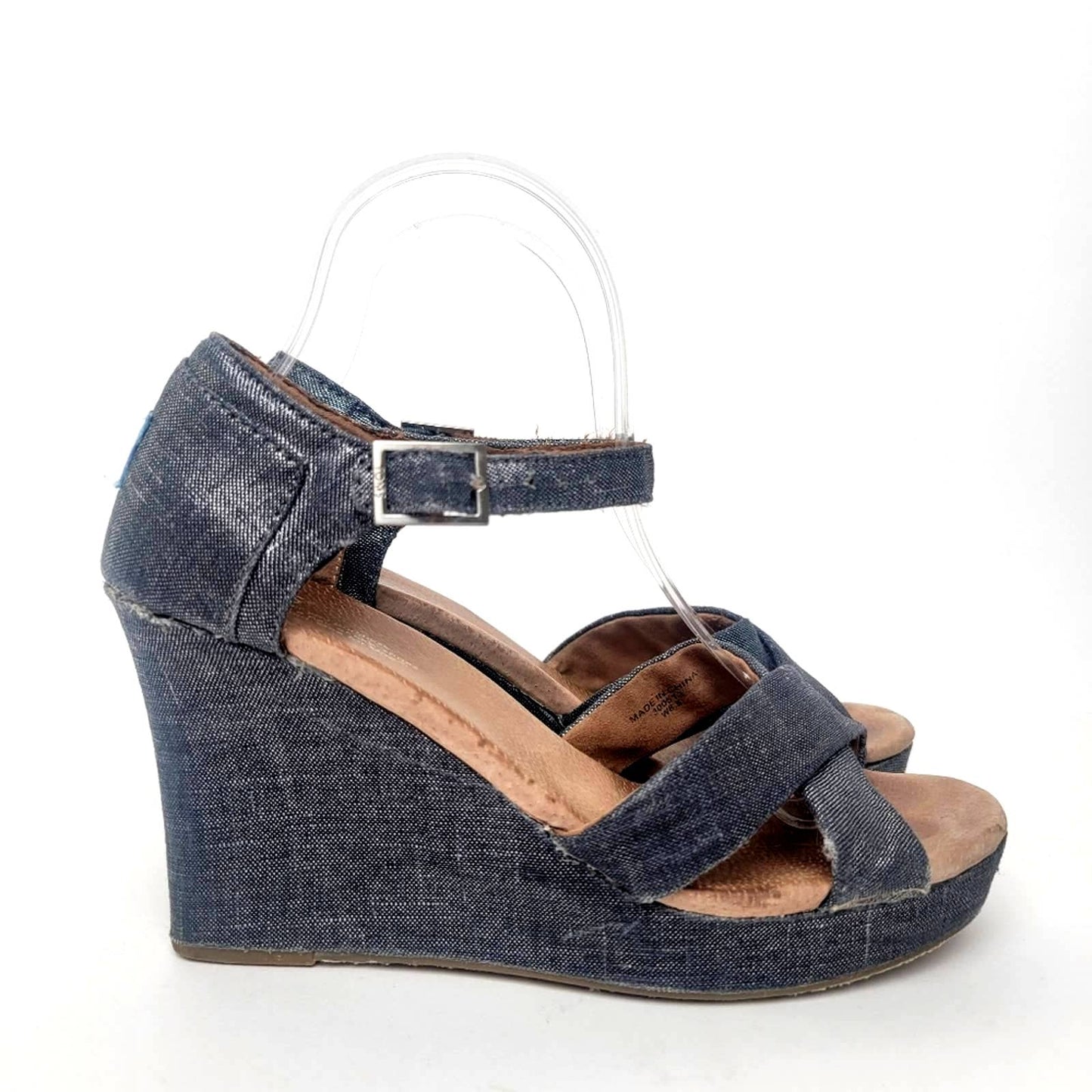 [TOMS] Sienna Iridescent  Black Denim Wedge Heel Sandals - 8.5