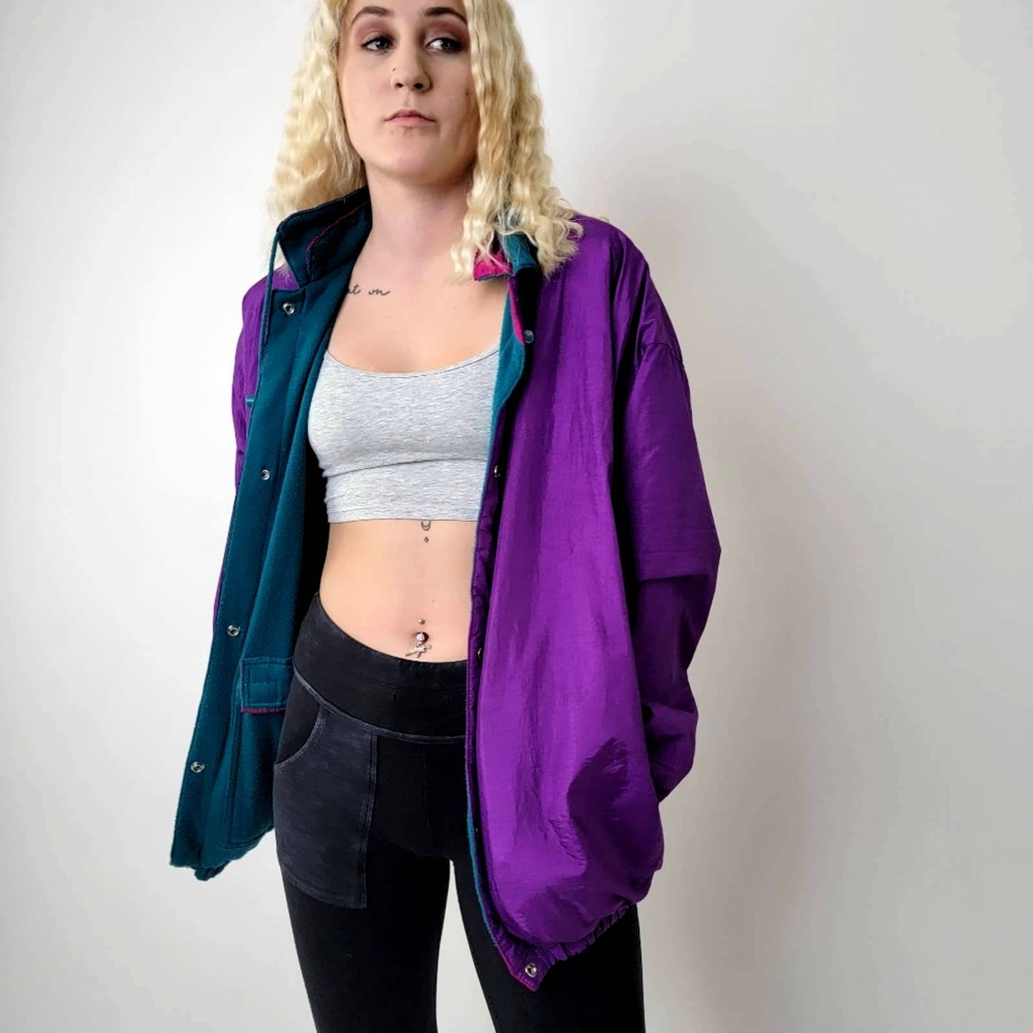 Vintage 90's Reversible Teal and Purple Lightweight Cotton Oversized Jacket - M