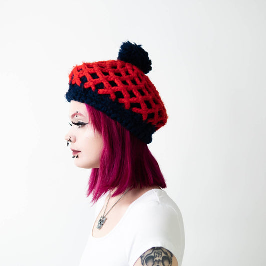 Vintage 50s Fuzzy Wool Plaid Pom Beret Tam