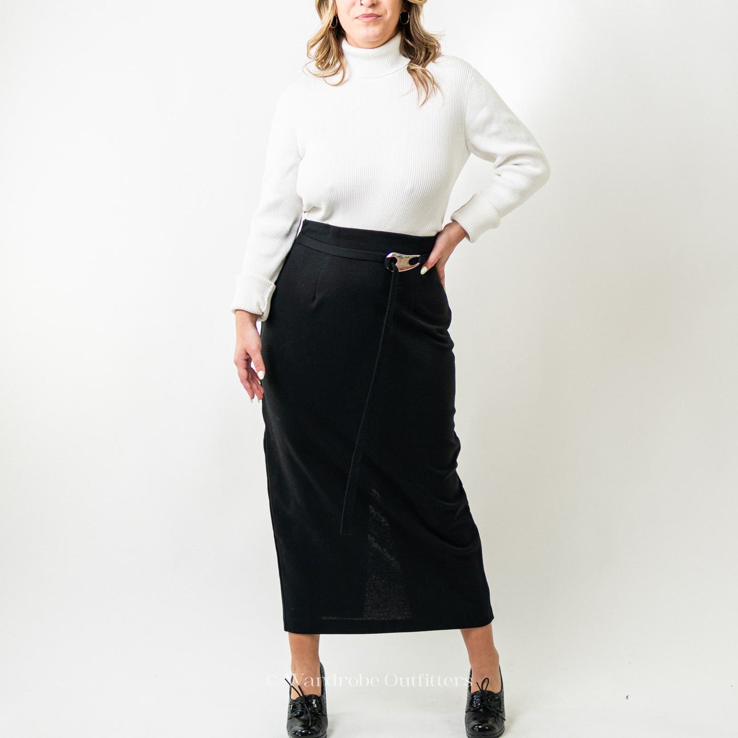 Vintage 80s Black Full Length Maxi Pencil Skirt