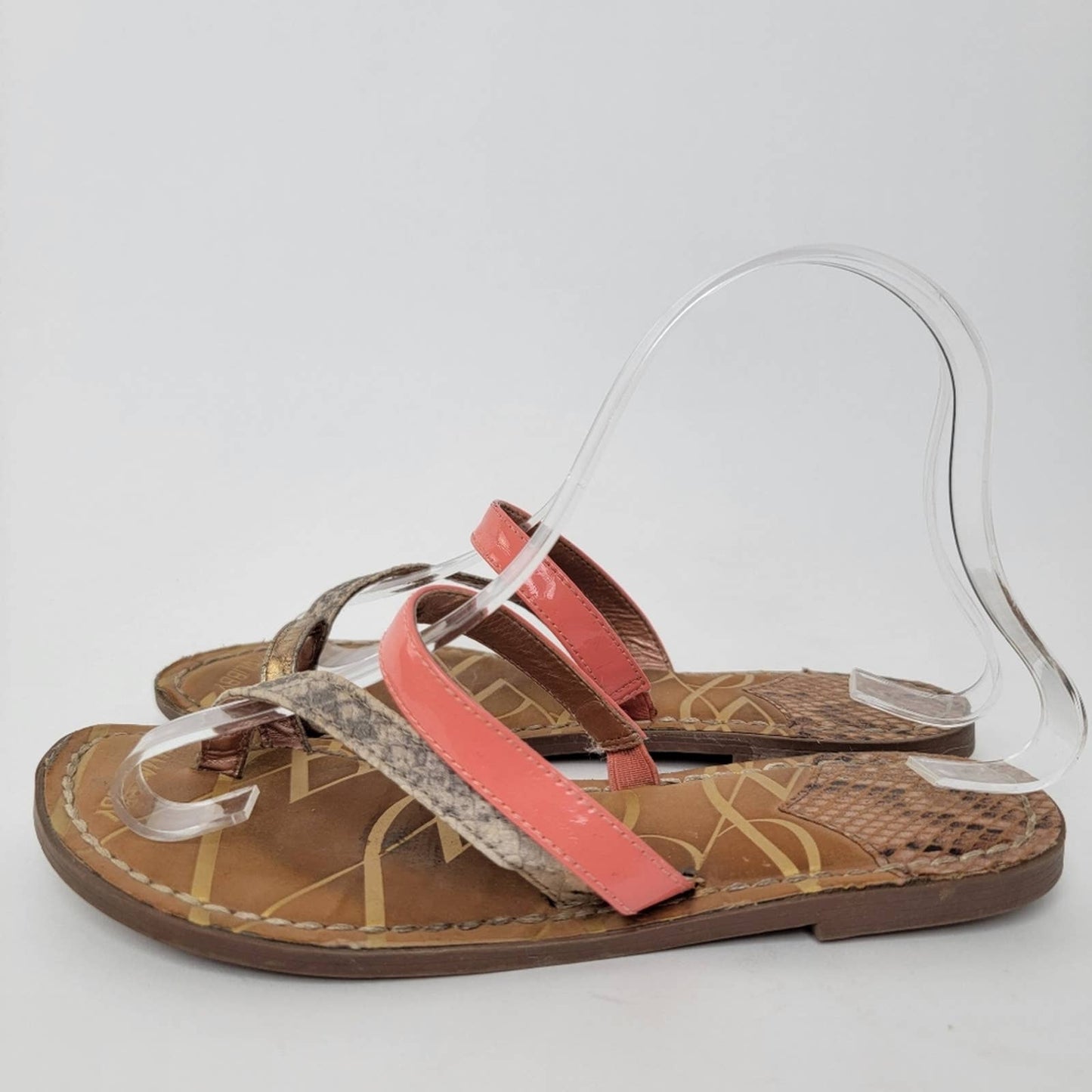 Sam & Libby Strappy Snakeskin Leather Summer Flip Flop Sandals - 6.5
