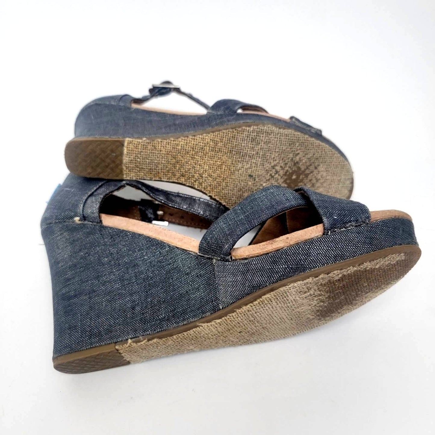 [TOMS] Sienna Iridescent  Black Denim Wedge Heel Sandals - 8.5