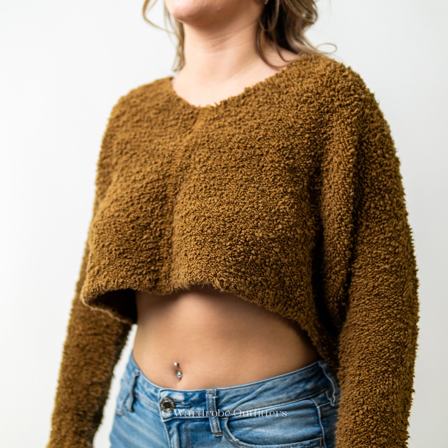 Free People Cropped Fuzzy Fleece Burnished Yellow Sweater Top