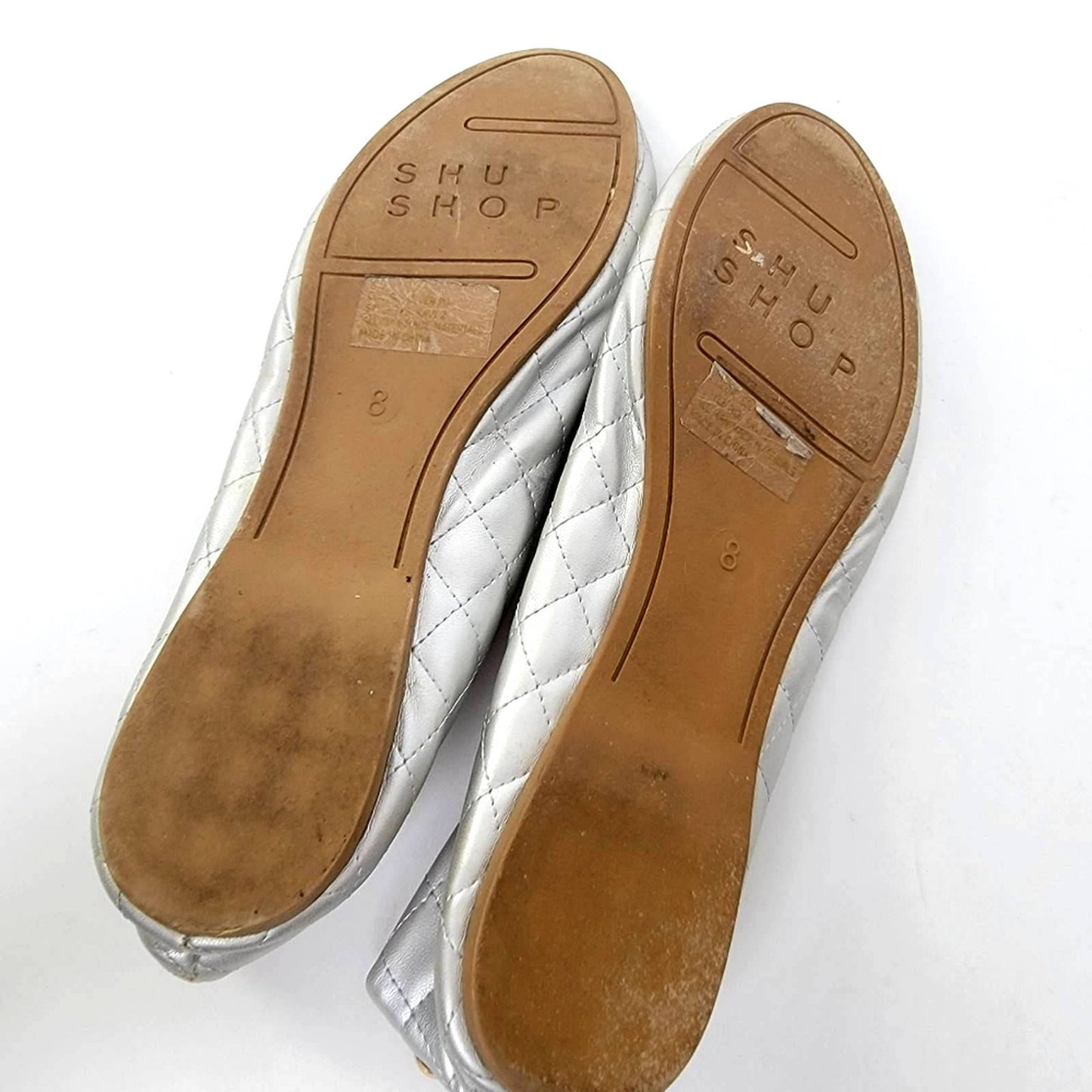 Silver Quilted Slip On Ballet Flats - 8