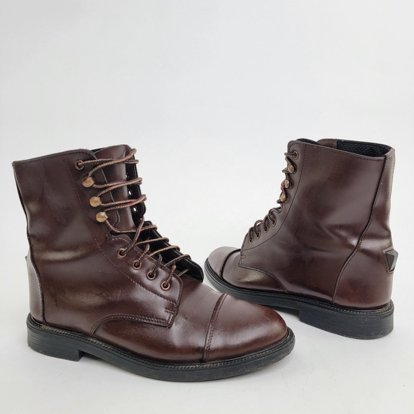 Vintage 90s Brown Leather Capped Toe Cottage Boots - 6