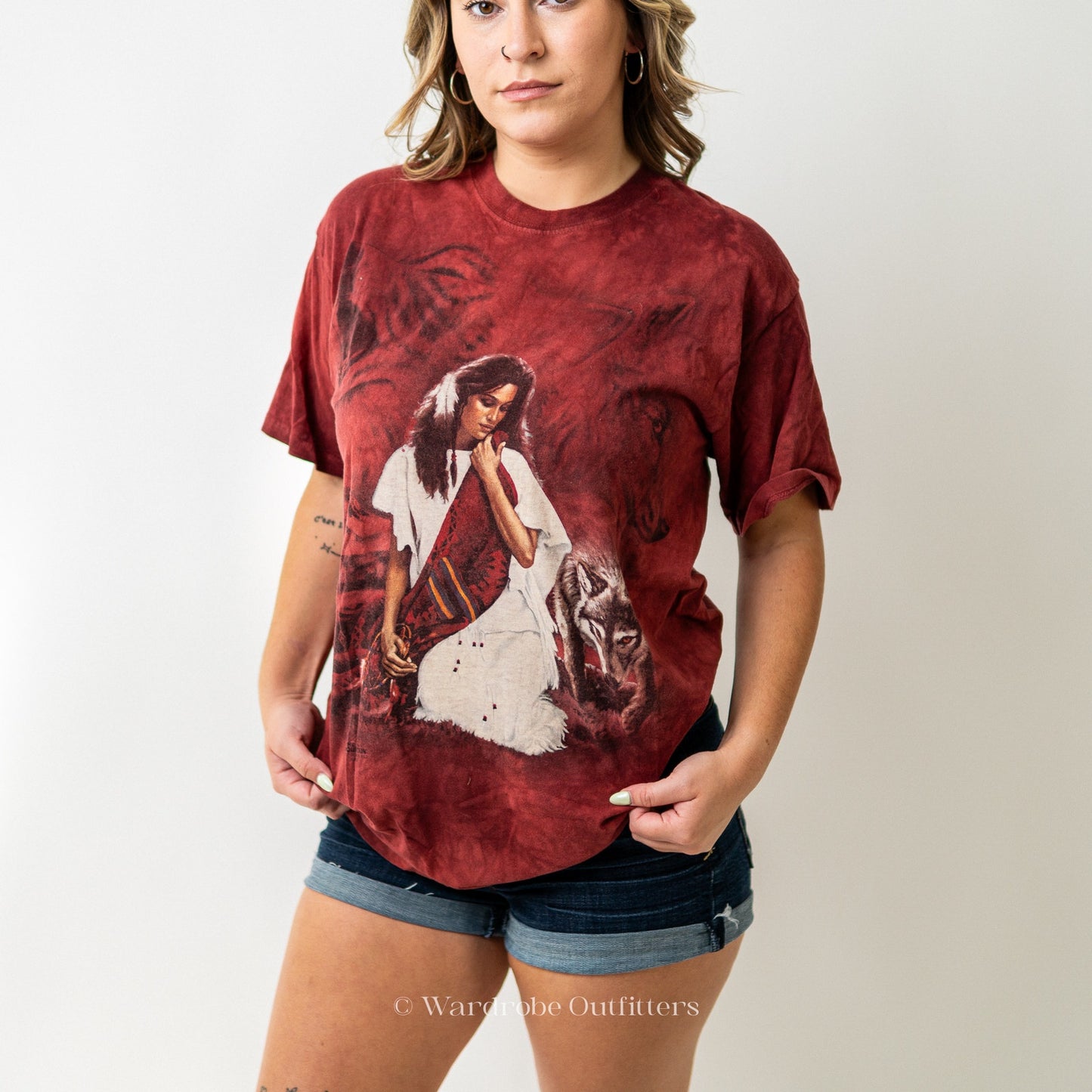 Vintage Y2K Native American Indian Wolf Tee Shirt