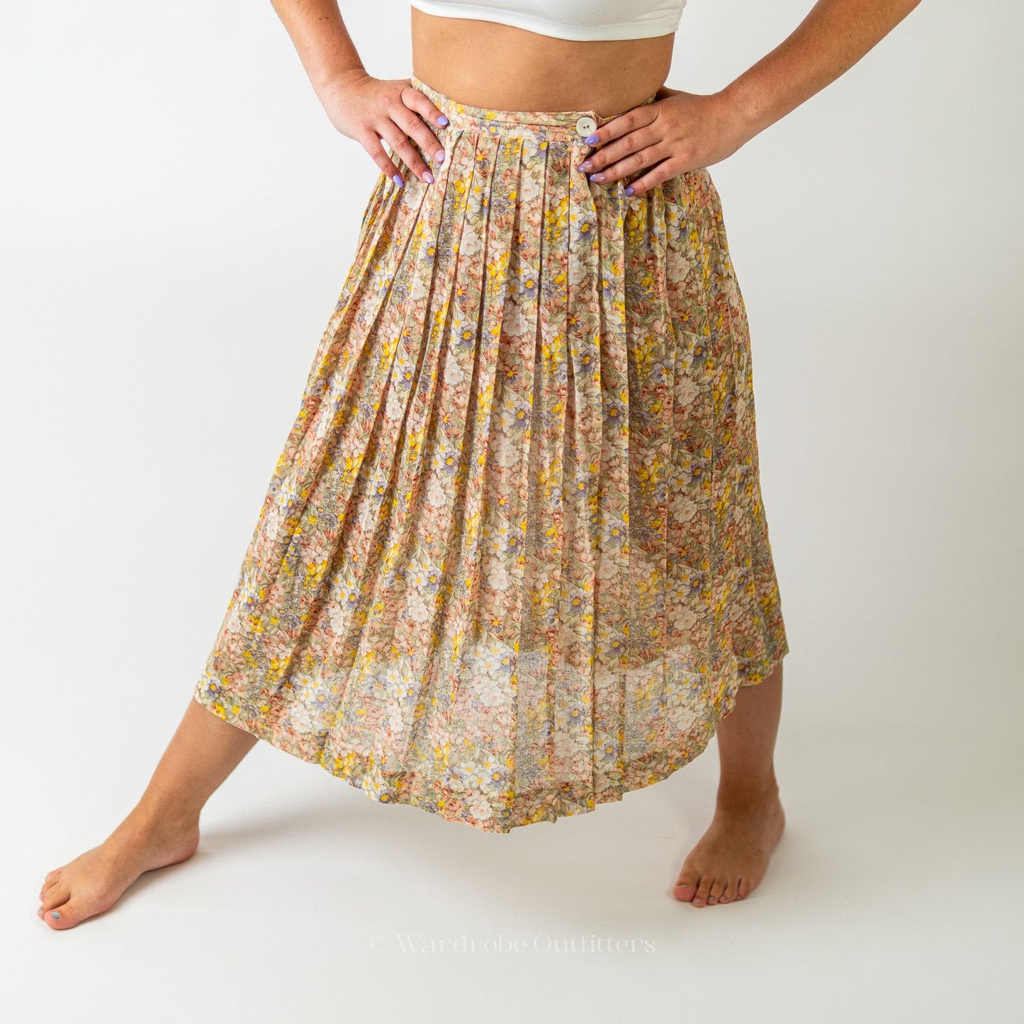 Vintage 90s Floral Maxi Pleated Summer Skirt