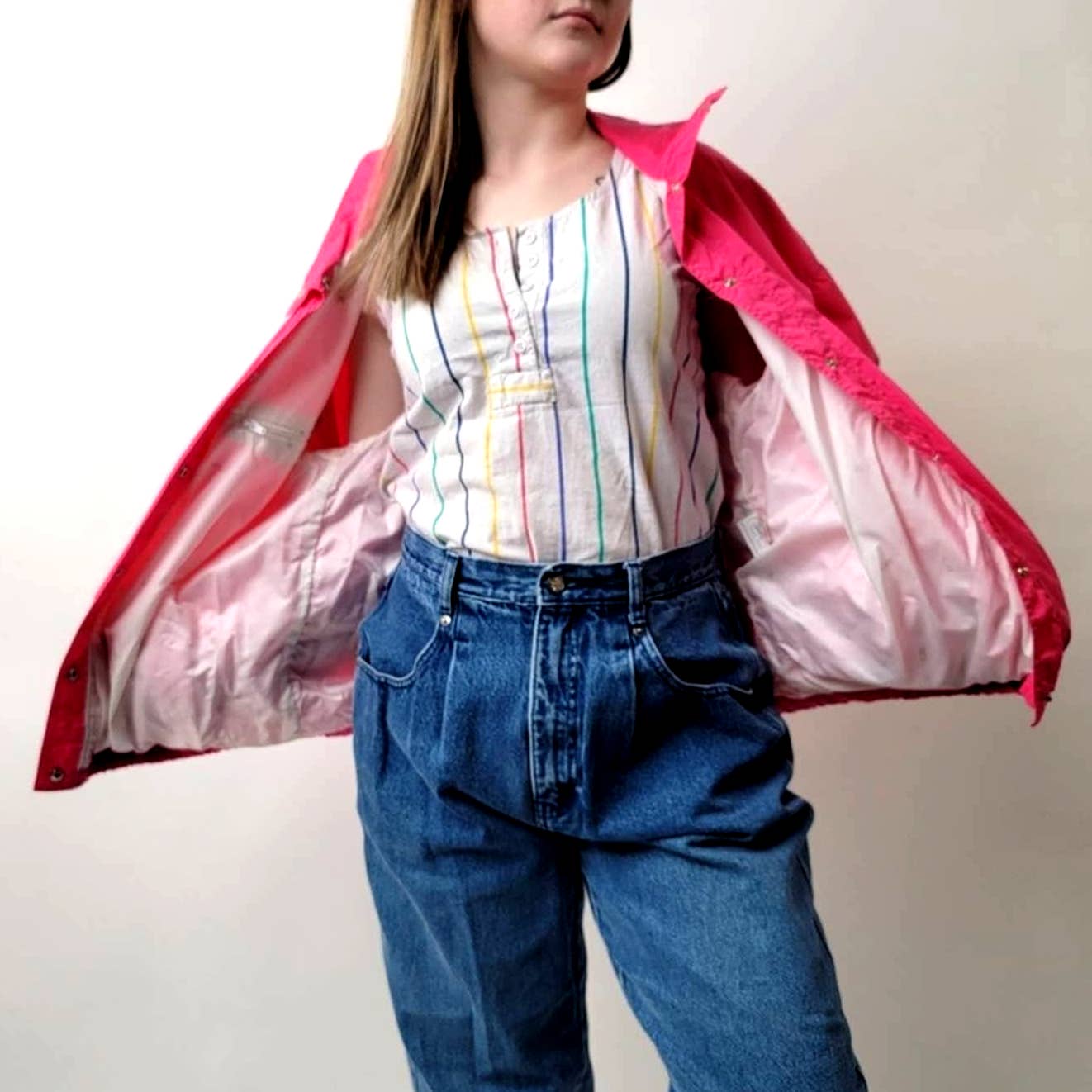 Vintage 1989 Neon Pink Light Bomber Track Jacket