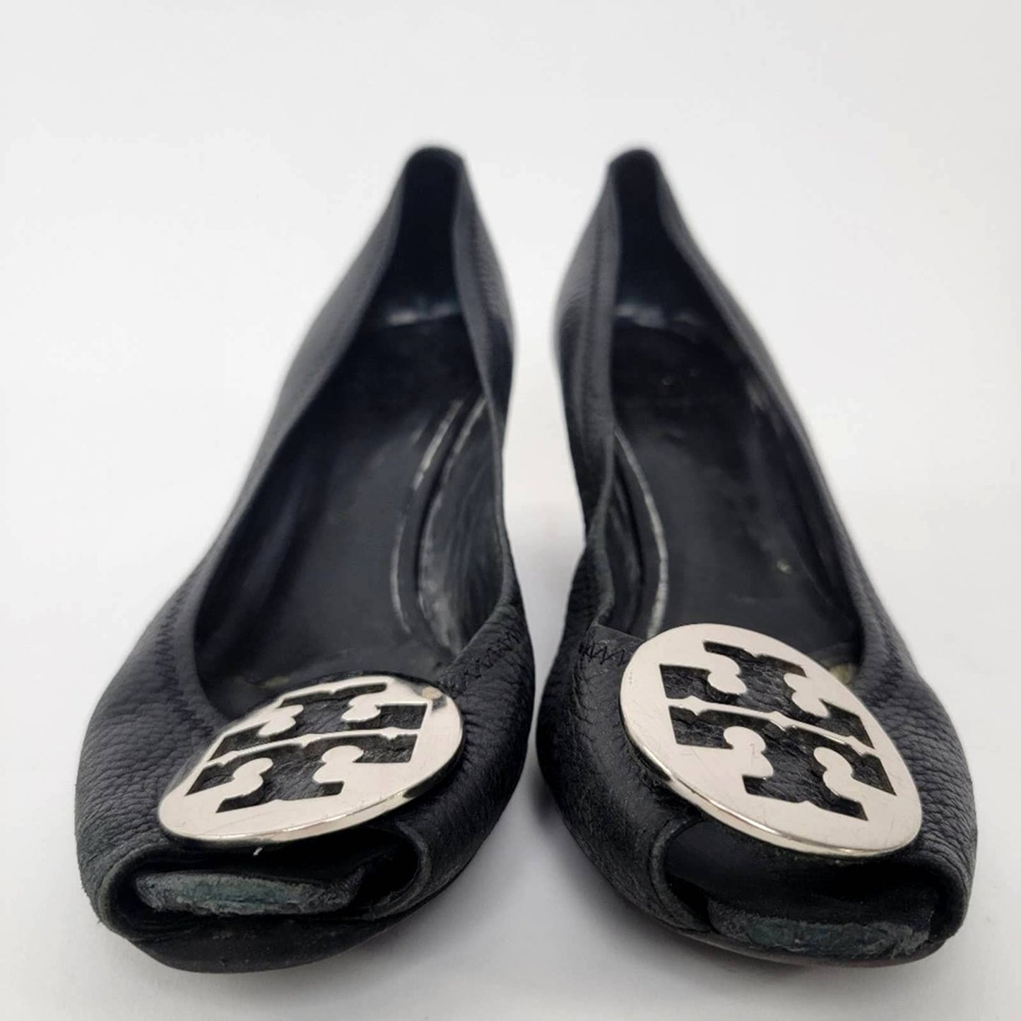 Tory Burch Sally 2 Leather Wedge Pump - Black/Silver