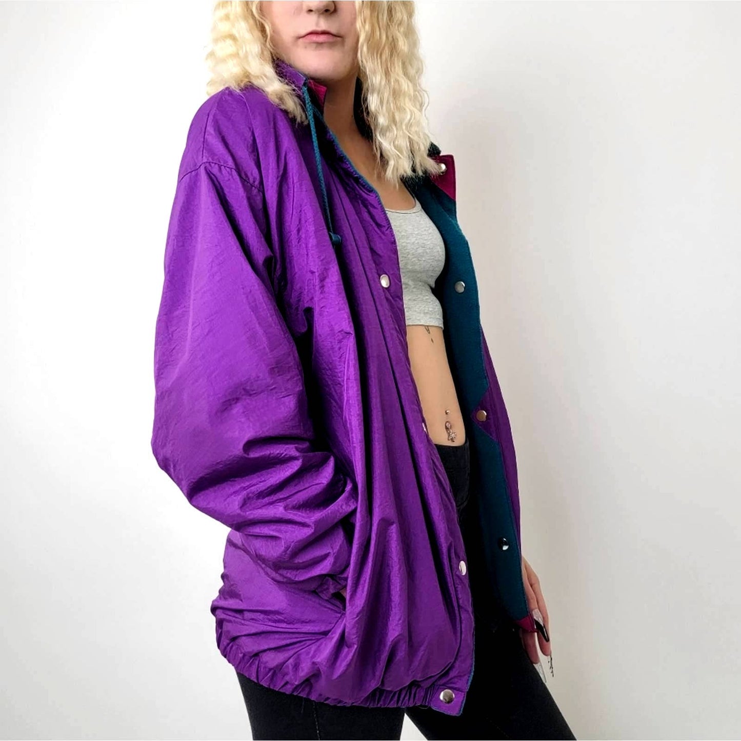 Vintage 90's Reversible Teal and Purple Lightweight Cotton Oversized Jacket - M