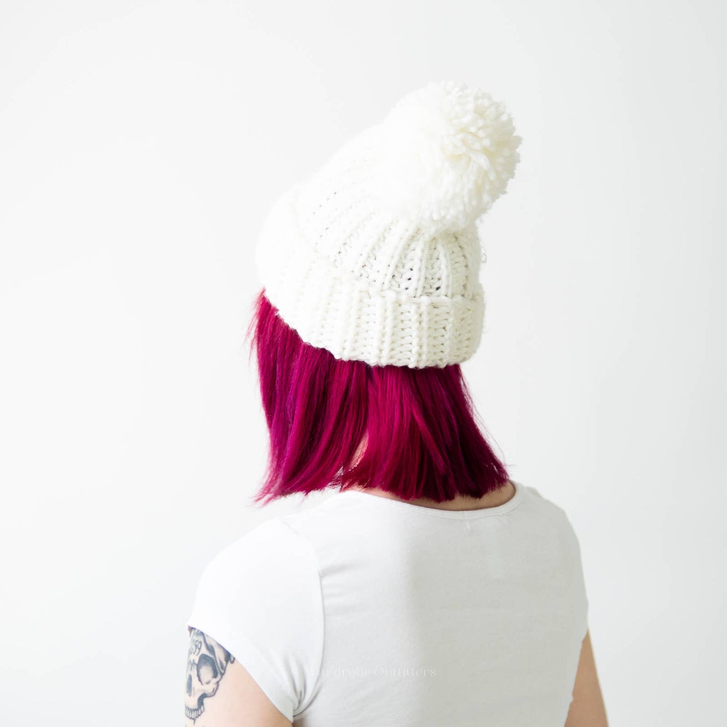 H&M White Crochet Knit Pom Hat / Beanie / Boggin / Slouch
