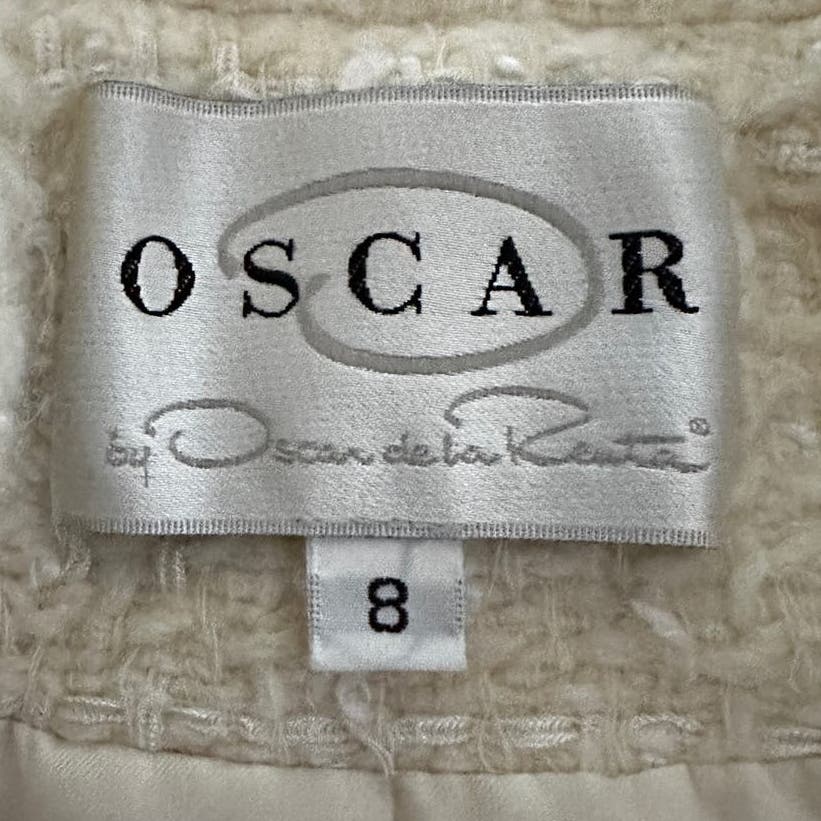 Oscar De La Renta White Wool Blend Pea Coat Jacket