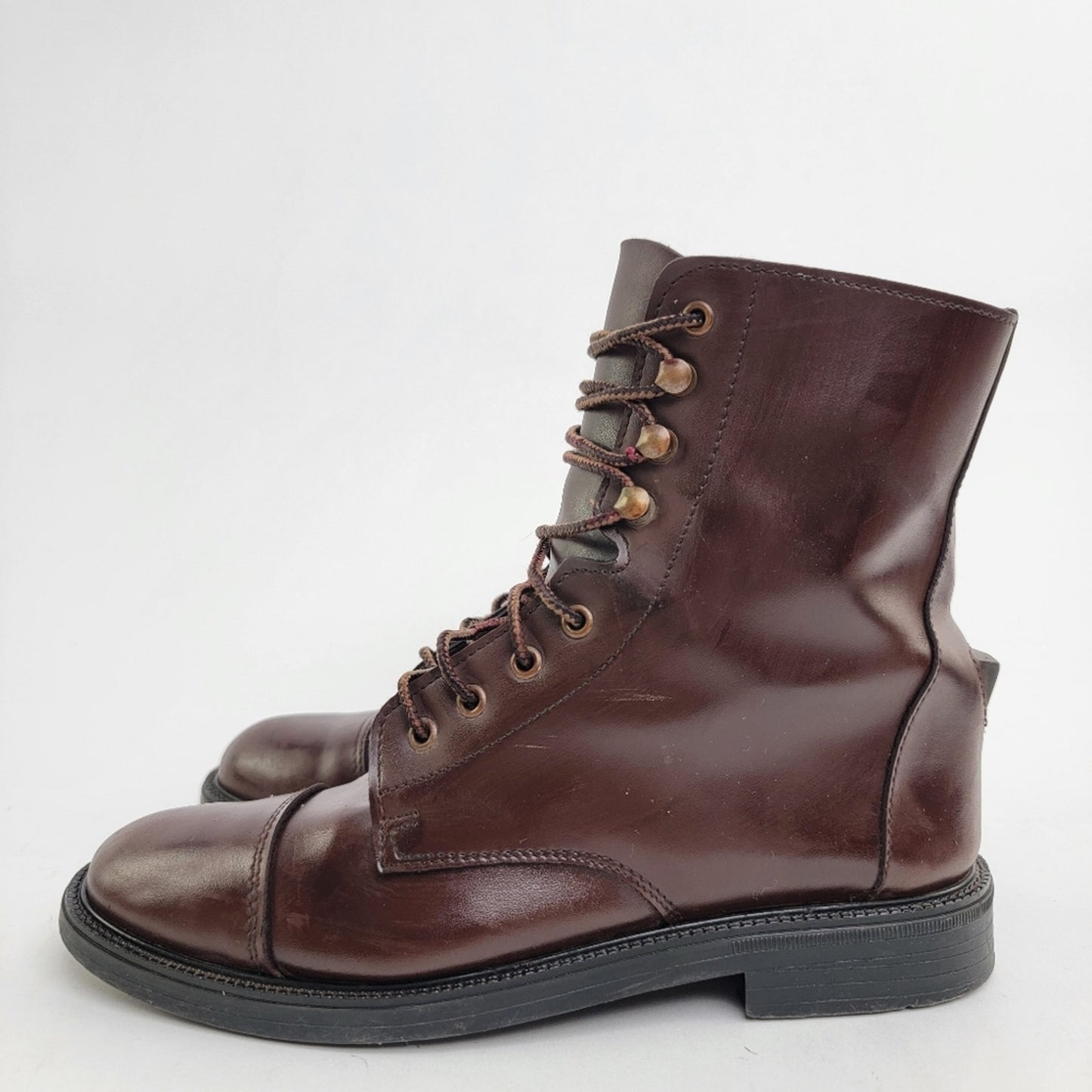 Vintage 90s Brown Leather Capped Toe Cottage Boots - 6