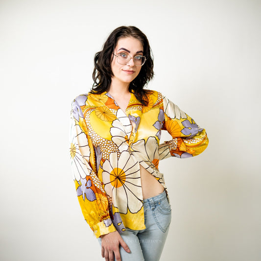Vintage 1960's FRITZI of California Mod Yellow Top  - L
